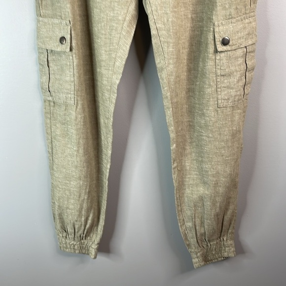 Silver Charlotte Linen Blend Cargo Joggers Olive Green High Waist Pockets Size M - Picture 4 of 12
